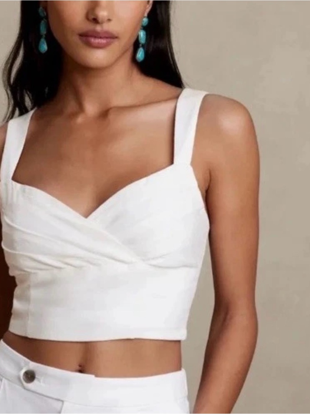 Banana Republic Ivory Cropped Linen Blend Crossover Tank Women’s 16 | NWOT